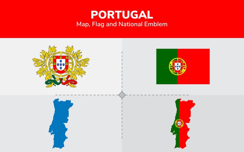 Portugália Térkép, zászló és nemzeti jelkép - illusztráció