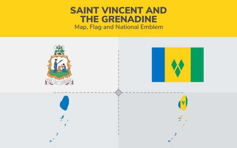 Saint Vincent ve Grenadine Haritası, Bayrak ve Ulusal Amblem - İllüstrasyon