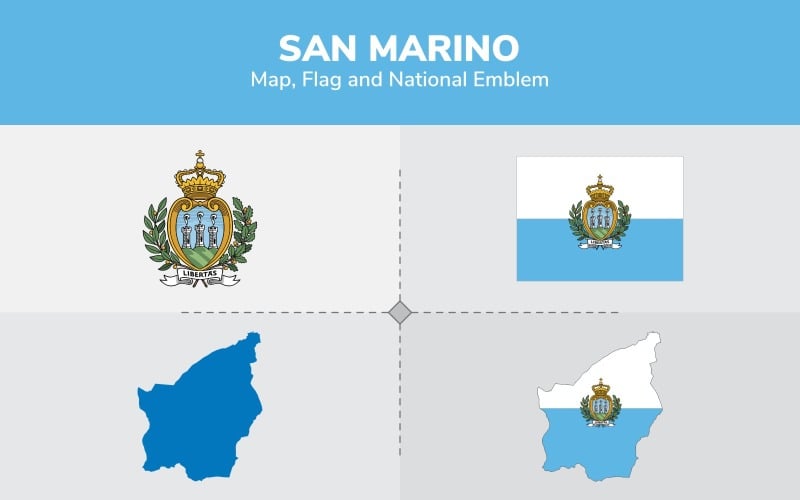 San Marino Map, Flag and National Emblem - Illustration