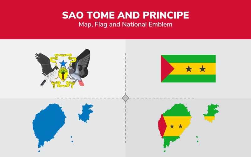 Sao Tome und Principe Karte, Flagge und National Emblem - Illustration