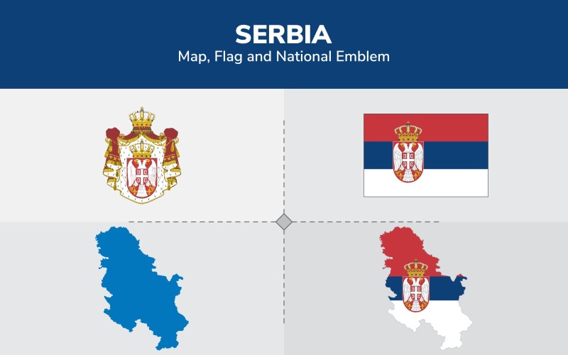 Servië kaart, vlag en nationaal embleem - illustratie