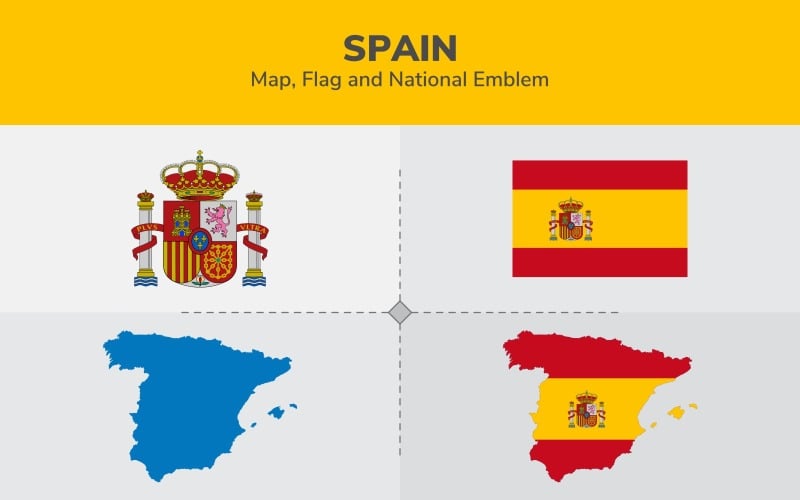 Spain Map, Flag and National Emblem - Illustration