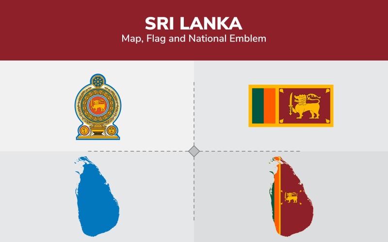 Sri Lanka Haritası, Bayrak ve Ulusal Amblem - İllüstrasyon