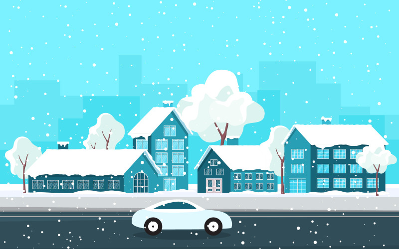 Winter City Building - Illustratie