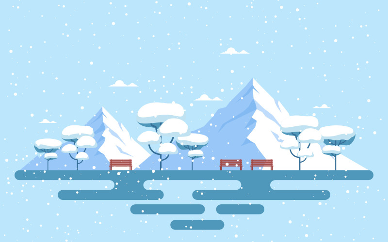 Download Иллюстрация "Winter Snow Rural - Illustration" / Winter Snow Rural - Illustration - Иллюстрация на тему графика winter,snow,mountain,snowfall,rural,landscape,illustration,vector,season,cold,december,background,village,wonderland,city,minimal,art,flat,holiday,sky
