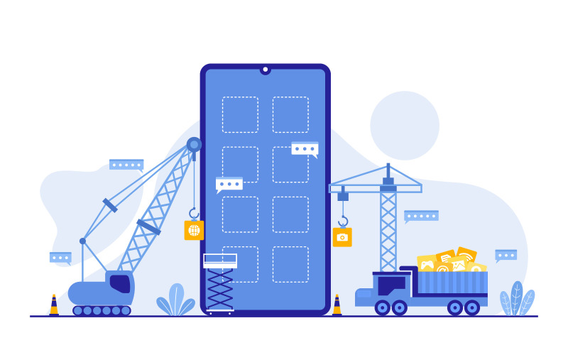 Download Иллюстрация "App Development Process - Illustration" / App Development Process - Illustration - Иллюстрация на тему графика heavy,vehicle,build,mobile,app,development,process,flat,illustration,vector,concept,isolated,developer,phone,smartphone,application,software,web,icon,business