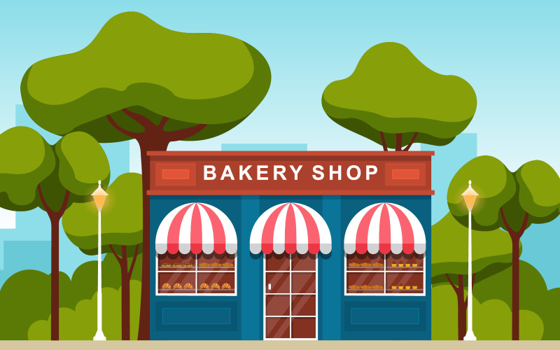 Download Иллюстрация "Bakery Shop Showcase - Illustration" / Bakery Shop Showcase - Illustration - Иллюстрация на тему графика showcase,bakery,shop,food,store,facade,city,cartoon,illustration,vector,business,exterior,awning,supermarket,architecture,bread,sweet,cafe,cake,dessert