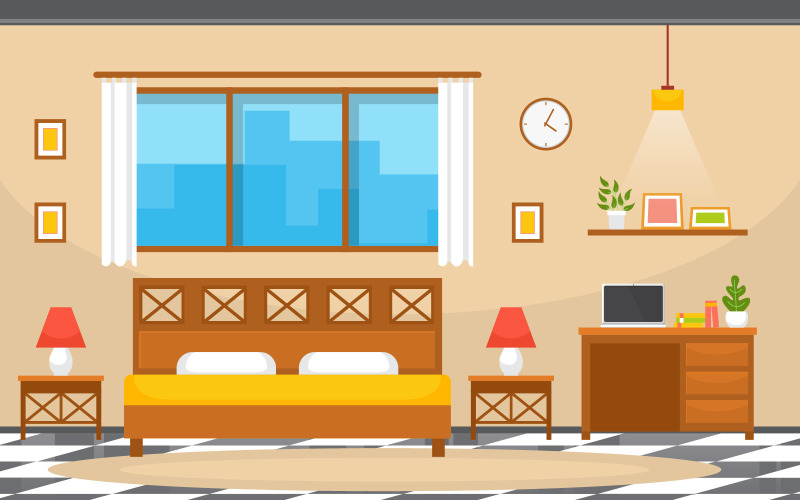 Design d'intérieur de chambre à coucher - Illustration