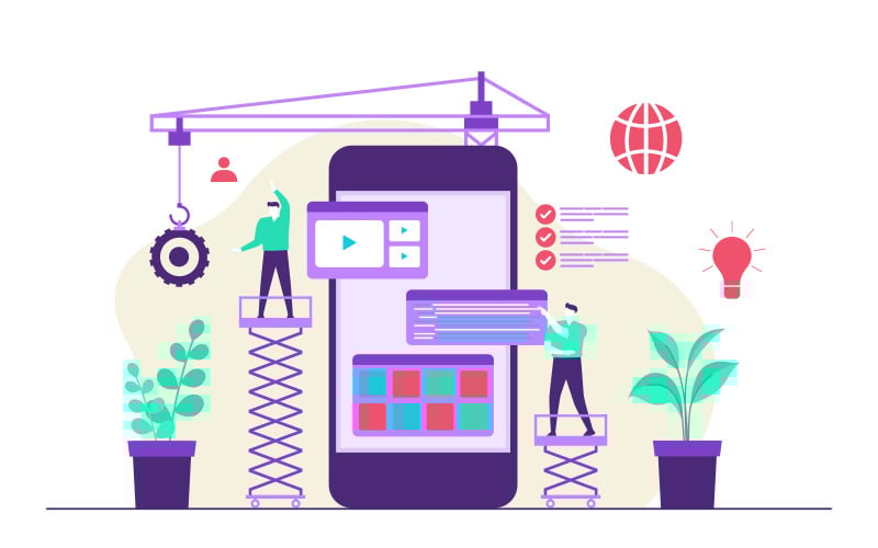 Download Иллюстрация "Development Process Design - Illustration" / Development Process Design - Illustration - Иллюстрация на тему графика people,build,mobile,app,development,process,flat,design,illustration,vector,concept,isolated,developer,phone,smartphone,application,software,web,icon,business