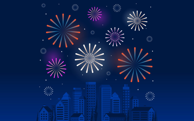 Download Иллюстрация "Holiday Greeting Card - Illustration" / Holiday Greeting Card - Illustration - Иллюстрация на тему графика city,firework,happy,new,year,holiday,greeting,card,background,vector,illustration,concept,2021,celebrate,banner,text,festive,graphic,party,wallpaper