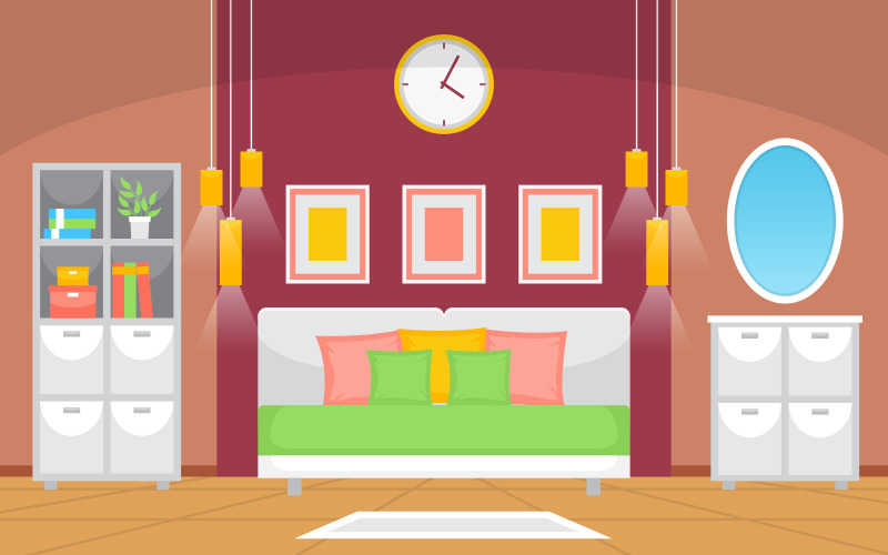 Download Иллюстрация "Interior Modern Design - Illustration" / Interior Modern Design - Illustration - Иллюстрация на тему графика bedroom,sleeping,room,bed,interior,design,modern,house,illustration,vector,concept,sleep,indoor,comfortable,furniture,bedstead,rest,blanket,cupboard,drawer