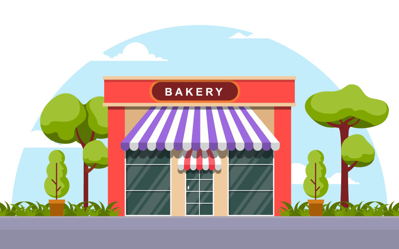 Download Иллюстрация "Shop Food Bakery - Illustration" / Shop Food Bakery - Illustration - Иллюстрация на тему графика showcase,bakery,shop,food,store,facade,street,cartoon,illustration,vector,business,exterior,awning,supermarket,architecture,bread,sweet,cafe,cake,dessert