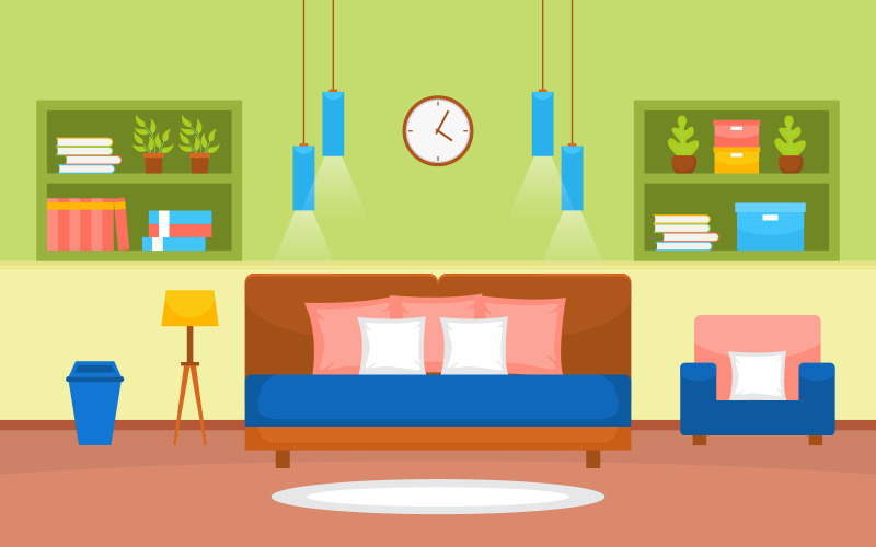 Download Иллюстрация "Sleeping Room Bedroom - Illustration" / Sleeping Room Bedroom - Illustration - Иллюстрация на тему графика bedroom,sleeping,room,bed,interior,design,modern,house,illustration,vector,concept,sleep,indoor,comfortable,furniture,bedstead,rest,blanket,trash,can