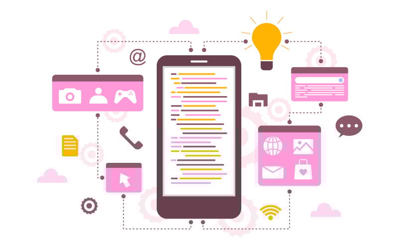 Download Иллюстрация "Smartphone App Development - Illustration" / Smartphone App Development - Illustration - Иллюстрация на тему графика smartphone,mobile,app,development,process,flat,design,illustration,vector,concept,isolated,developer,phone,application,software,web,icon,business,computer,marketing