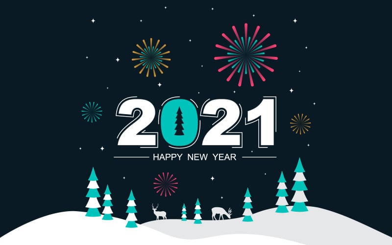 Download Иллюстрация "Snow Landscape Holiday - Illustration" / Snow Landscape Holiday - Illustration - Иллюстрация на тему графика snow,landscape,happy,new,year,holiday,greeting,card,background,template,vector,illustration,concept,2021,celebrate,banner,text,festive,graphic,party