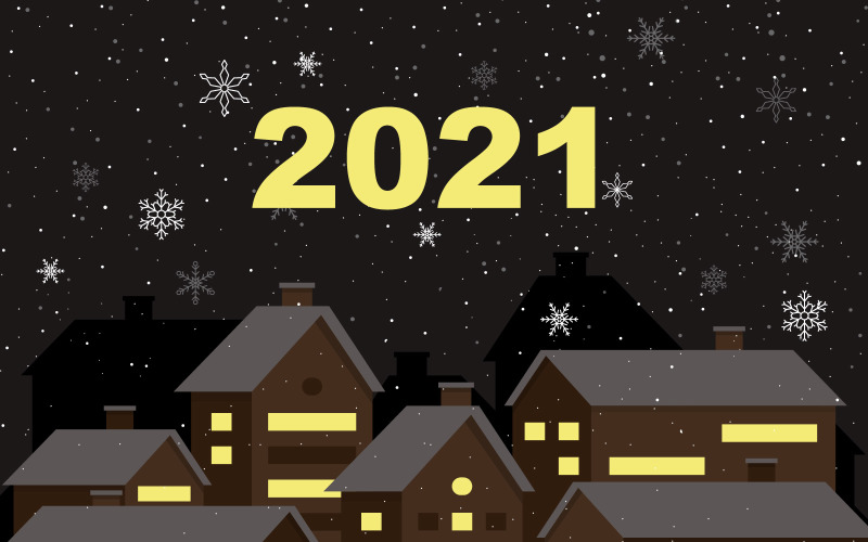 Download Иллюстрация "Snowy City Background - Illustration" / Snowy City Background - Illustration - Иллюстрация на тему графика snowy,city,happy,new,year,holiday,greeting,card,background,vector,illustration,concept,2021,celebrate,banner,text,festive,graphic,party,wallpaper