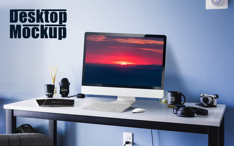 Download Мокап для продукта "Desktop product mockup" / Desktop product mockup - Мокап для продукта на тему графика desktop,psd,mockups,website,graphic,presentations,branding,brand,apple,imac,system,mockup,product,template,scene,generators