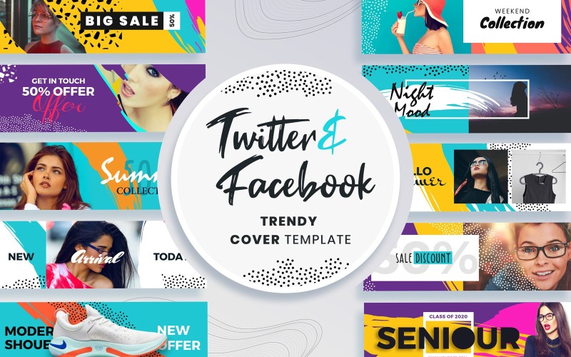 Download Шаблон для соцсетей "Facebook &amp; Twitter Social Media Template" / Facebook &amp; Twitter Social Media Template - Шаблон для соцсетей на тему графика twitter,facebook,cover,template,creative,modern,templates,post,blog,fashion,travel,business,corporate,promotion,promotions