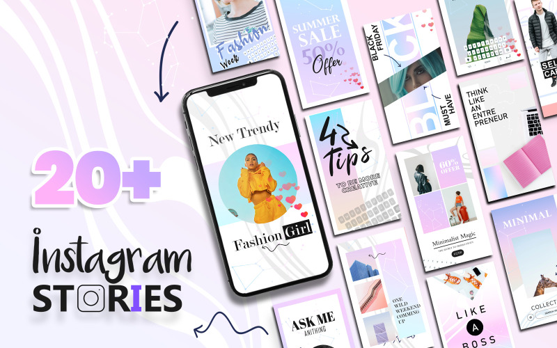 Download Шаблон для соцсетей "Instagram Stories Social Media Template" / Instagram Stories Social Media Template - Шаблон для соцсетей на тему графика instagram,stories,social,media,templates,post,banner,story,creative,modern,fashion,blog,magazine,template,promotion
