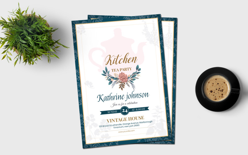 Download Фирменный стиль "Kitchen Tea Invitation - Corporate Identity Template" / Kitchen Tea Invitation - Corporate Identity Template - Фирменный стиль на тему графика card,drawn,template,teapot,illustration,beverage,tea,kitchen,invitation,retro,vintage,drink,watercolor,greeting,metal,kitchen utensile,green,rose,painted,tree branch