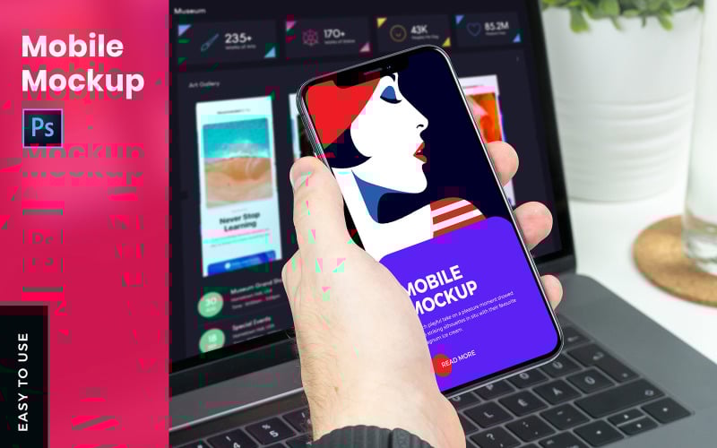 Download Мокап для продукта "Mobile With Hand product mockup" / Mobile With Hand product mockup - Мокап для продукта на тему графика mobile,with,hand,psd,mockup,website,graphic,presentations,branding,brand,android,apple,iphone,mockups,template