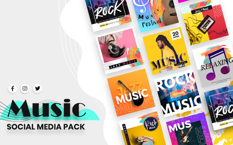 Download Шаблон для соцсетей "Music Social Media Template" / Music Social Media Template - Шаблон для соцсетей на тему графика music,social,media,post,template,templates,creative,modern,album,facebook,instagram,twitter,branding,brand,promotions
