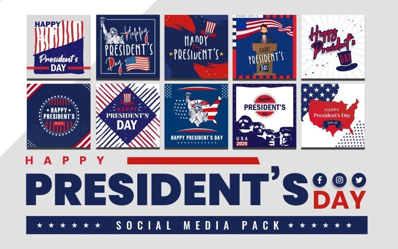 Download Шаблон для соцсетей "President's Day Social Media Template" / President's Day Social Media Template - Шаблон для соцсетей на тему графика presidents,day,social,media,pack,templates,promotion,template,celebration,usa,creative,president,facebook,instagram,twitter