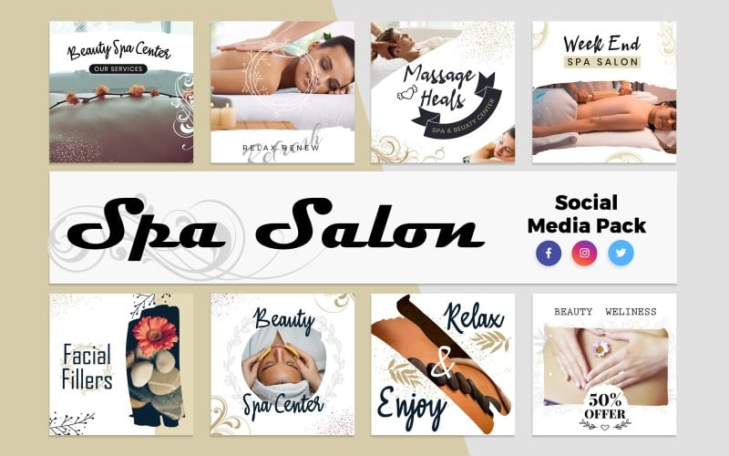 Download Шаблон для соцсетей "Spa &amp; Salon Social Media Template" / Spa &amp; Salon Social Media Template - Шаблон для соцсетей на тему графика spa,salon,social,media,post,template,promotion,promotions,banner,creative,modern,fashion,facebook,instagram,twitter