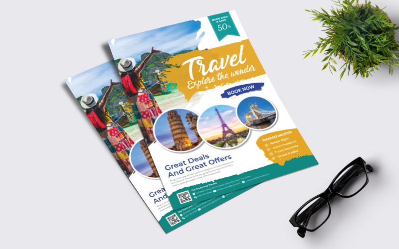 Download Фирменный стиль "Travel Flyer - Corporate Identity Template" / Travel Flyer - Corporate Identity Template - Фирменный стиль на тему графика travel,earth,illustration,flier,vector,icon,eiffel tower,baggage,london,retro,design,lettering,landmark,pisa,vintage,europa,old,tower,badge,collection