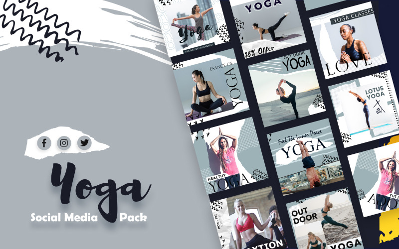 Download Шаблон для соцсетей "Yoga Social Media Template" / Yoga Social Media Template - Шаблон для соцсетей на тему графика yoga,social,media,post,template,templates,creative,modern,services,promotion,service,facebook,instagram,twitter,banner