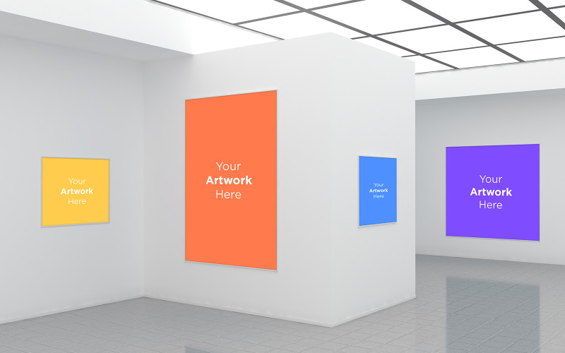 Download Мокап для продукта "Art Gallery four Frames  3D product mockup" / Art Gallery four Frames  3D product mockup - Мокап для продукта на тему графика studio,photo,light,rendering,concept,architecture,wall,mockup,interior,gallery,white,room,art,empty,space,picture,mock,up,blank,exhibition
