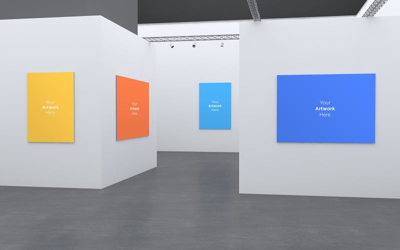 Art Gallery four Frames  3D product mockup