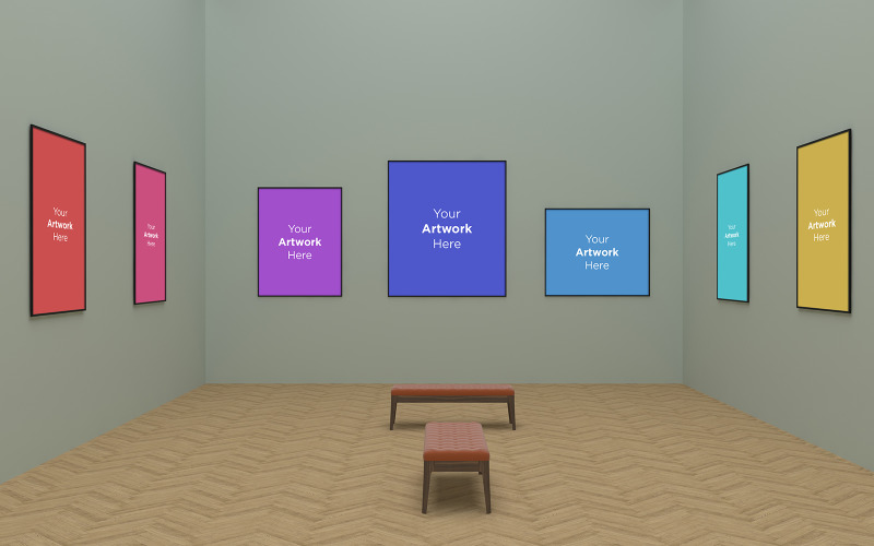 Download Мокап для продукта "Art Gallery Frames  with Different Directions product mockup" / Art Gallery Frames  with Different Directions product mockup - Мокап для продукта на тему графика studio,photo,light,rendering,concept,architecture,wall,mockup,interior,gallery,white,room,art,empty,space,picture,mock,up,blank,exhibition