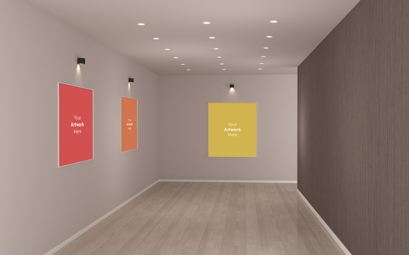 Download Мокап для продукта "Art Gallery Frames  with Spot Lights product mockup" / Art Gallery Frames  with Spot Lights product mockup - Мокап для продукта на тему графика studio,photo,light,rendering,concept,architecture,wall,mockup,interior,gallery,white,room,art,empty,space,picture,mock,up,blank,exhibition