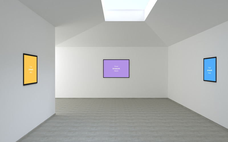 Download Мокап для продукта "Art Gallery Three Frames product mockup" / Art Gallery Three Frames product mockup - Мокап для продукта на тему графика studio,photo,light,rendering,concept,architecture,wall,mockup,interior,gallery,white,room,art,empty,space,picture,mock,up,blank,exhibition
