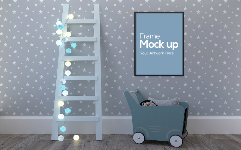 Download Мокап для продукта "Kids Photo Frame Design with Ladder Lights and Trolley product mockup" / Kids Photo Frame Design with Ladder Lights and Trolley product mockup - Мокап для продукта на тему графика childhood,cute,boy,girl,decorative,decor,table,children,photo,floor,toy,home,mockup,blank,room,frame,poster,child,wall,art