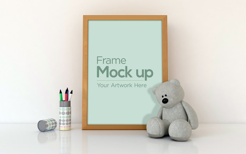 Download Мокап для продукта "Kids Photo Frame Design with Teddy Bear product mockup" / Kids Photo Frame Design with Teddy Bear product mockup - Мокап для продукта на тему графика childhood,cute,boy,girl,decorative,decor,table,children,photo,floor,toy,home,mockup,blank,room,frame,poster,child,wall,art