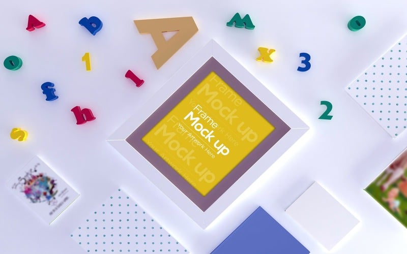 Download Мокап для продукта "Kids Toys Frame  Composition product mockup" / Kids Toys Frame  Composition product mockup - Мокап для продукта на тему графика childhood,cute,boy,girl,decorative,decor,table,children,photo,floor,toy,home,mockup,blank,room,frame,poster,child,wall,art