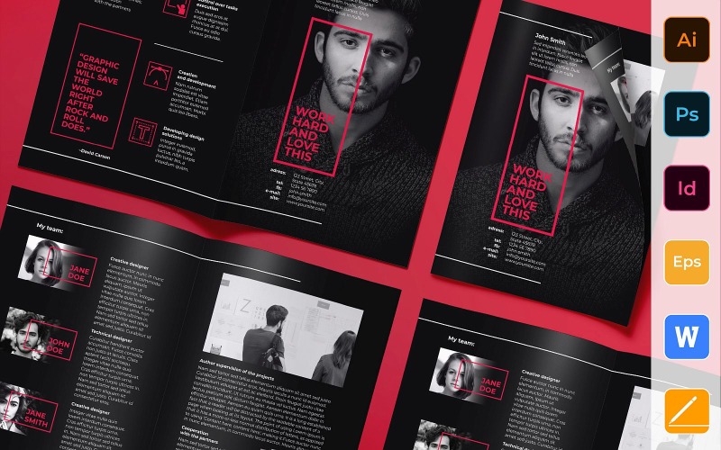 Download Фирменный стиль "Art Director Brochure Bifold - Corporate Identity Template" / Art Director Brochure Bifold - Corporate Identity Template - Фирменный стиль на тему графика brochure,bifold,template,corporate,company,branding,art,director,design,creative,designer,artwork,black,red,white