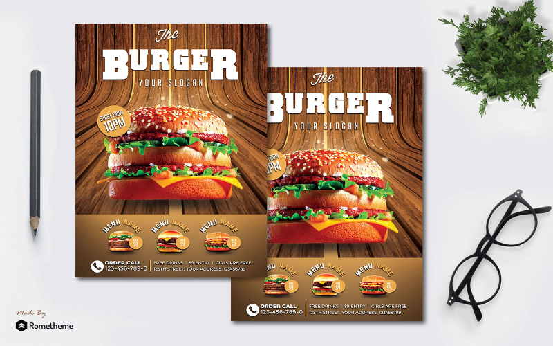 Download Фирменный стиль "Burger - Flyer MR - Corporate Identity Template" / Burger - Flyer MR - Corporate Identity Template - Фирменный стиль на тему графика banner,brochure,burger,business,company,corporate,dark,deal,design,digital,discount,fastfood,flyer,food,marketing,modern,orange,outdoor,print,product