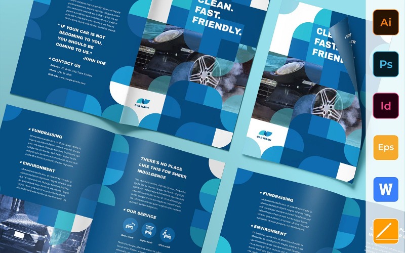 Download Фирменный стиль "Car Wash Brochure Bifold - Corporate Identity Template" / Car Wash Brochure Bifold - Corporate Identity Template - Фирменный стиль на тему графика brochure,bifold,template,corporate,company,branding,car,wash,clean,auto,service,automotive,white,blue,marine