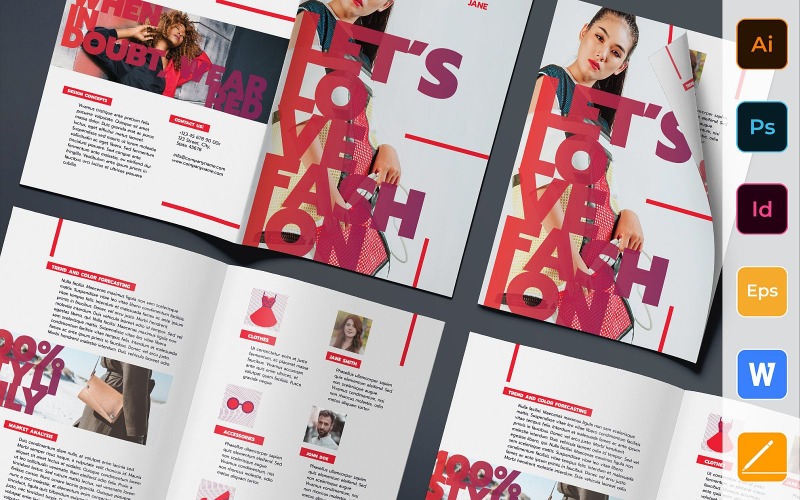 Download Фирменный стиль "Fashion Designer Brochure Bifold - Corporate Identity Template" / Fashion Designer Brochure Bifold - Corporate Identity Template - Фирменный стиль на тему графика brochure,bifold,template,corporate,company,branding,fashion,designer,style,model,fashionweek,clothes,gray,red