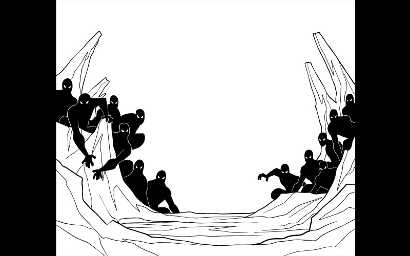 Download Иллюстрация "Minions Line Art - Illustration" / Minions Line Art - Illustration - Иллюстрация на тему графика evil,creatures,dark,horror,negative,forces,minions,monsters,terrifying,many,group,cartoon,character,scene,copy space,fiction,fictional,science fiction,crawling,rocky