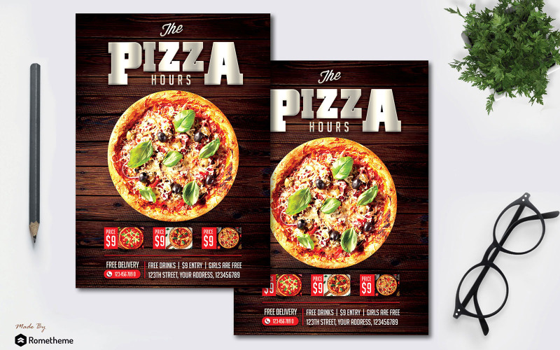 Download Фирменный стиль "Pizza Flyer vol.04 MR - Corporate Identity Template" / Pizza Flyer vol.04 MR - Corporate Identity Template - Фирменный стиль на тему графика pizza,promotion,sale,discount,print,design,opening,shop,business,food,culinary,flyer,brochure,banner,3d