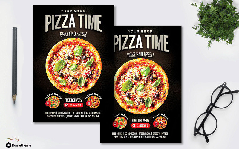 Download Фирменный стиль "Pizza vol.03 - Flyer MR - Corporate Identity Template" / Pizza vol.03 - Flyer MR - Corporate Identity Template - Фирменный стиль на тему графика pizza,promotion,sale,discount,print,design,opening,shop,business,food,culinary,flyer,brochure,banner,3d