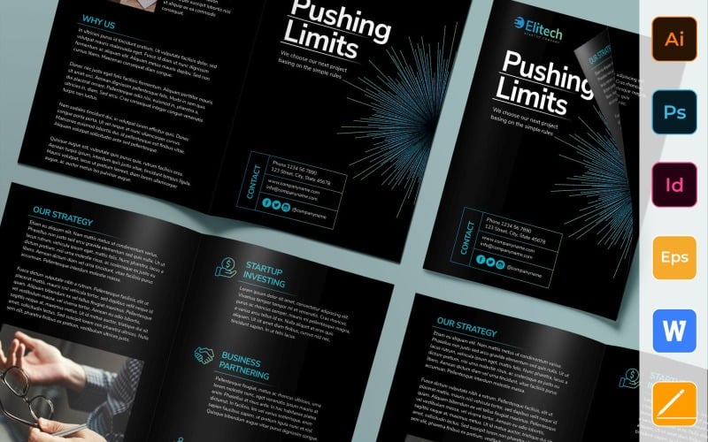 Download Фирменный стиль "Tech Startup Brochure Bifold - Corporate Identity Template" / Tech Startup Brochure Bifold - Corporate Identity Template - Фирменный стиль на тему графика brochure,bifold,template,corporate,company,branding,tech,startup,entrepreneur,technology,business,innovation,black,blue,green