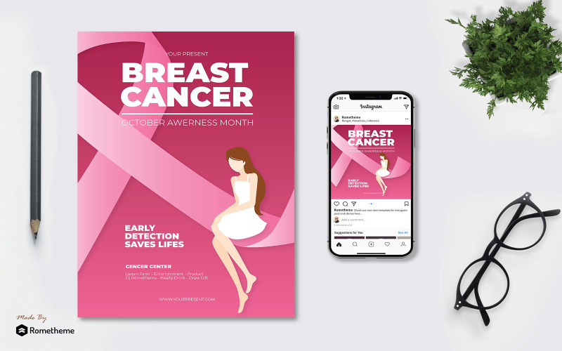 Download Фирменный стиль "Breast Cancer Day - Flyer AS - Corporate Identity Template" / Breast Cancer Day - Flyer AS - Corporate Identity Template - Фирменный стиль на тему графика promotion,banner,print,design,donate,volunteer,invitation,flyer,brochure,breast   charity,donation,services,psd,campaign