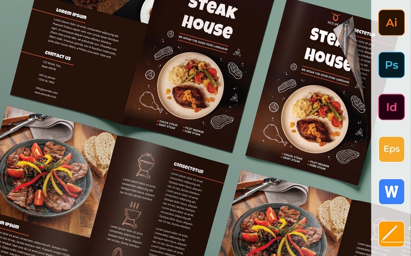 Brochure Steak House à deux volets - Modèle d'identité d'entreprise