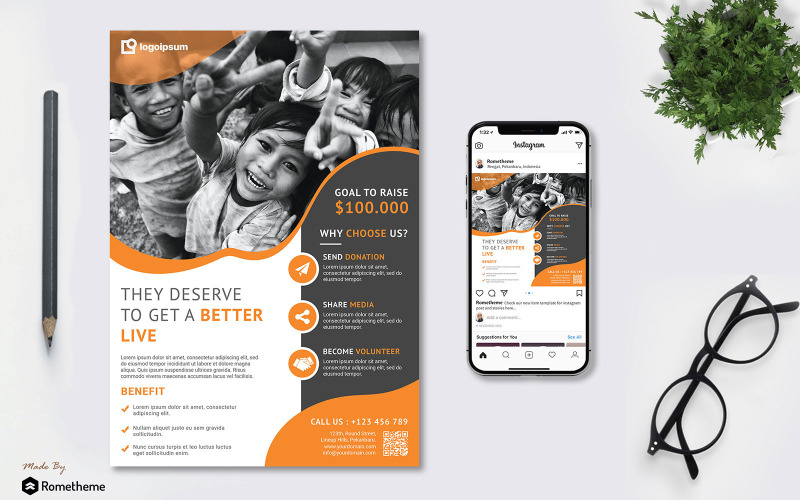 Download Фирменный стиль "Charity vol.01 - Flyer - Corporate Identity Template" / Charity vol.01 - Flyer - Corporate Identity Template - Фирменный стиль на тему графика banner,brochure,campaign,charity,community,design,donate,donation,flyer,fundraising,instagram,ngo,post,print,promotion,psd,services,volunteer