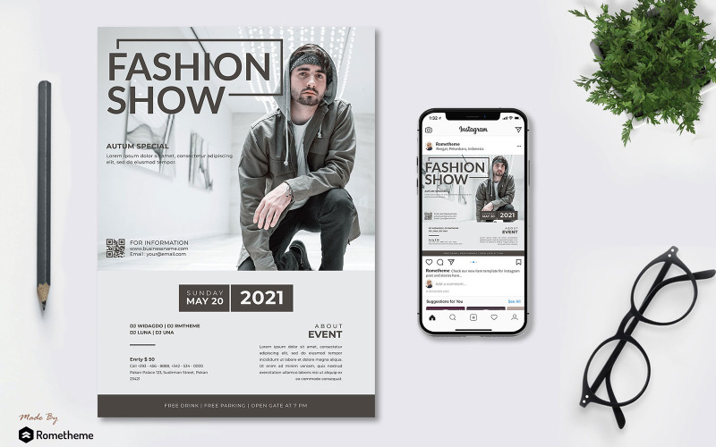 Download Фирменный стиль "Fashion Show Vol.1 - Flyer KF - Corporate Identity Template" / Fashion Show Vol.1 - Flyer KF - Corporate Identity Template - Фирменный стиль на тему графика promotion,banner,print,design,fashion,stylish,product,business,shop,invitation,apparel,tshirt,men